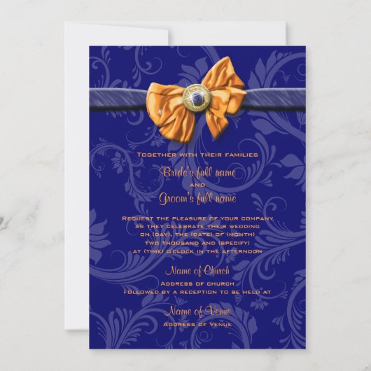 Blauw sinaasappel bruiloft bloemen CUSTOM Kaart (Achterkant)