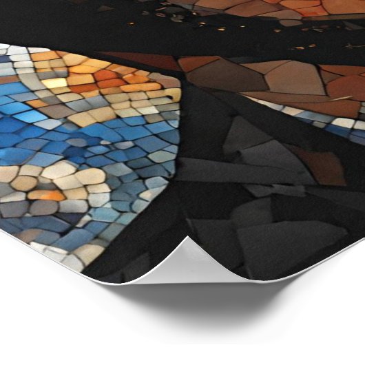 Blauw Sinaasappel Bruin Grijs Mozaïek Mans Gezicht Poster (Hoek)