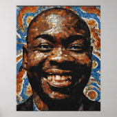 Blauw Sinaasappel Bruin Grijs Mozaïek Mans Gezicht Poster (Voorkant)