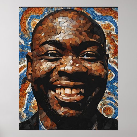 Blauw Sinaasappel Bruin Grijs Mozaïek Mans Gezicht Poster (Voorkant)