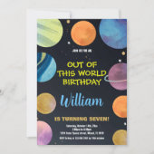 Blauw Sinaasappel Buitenruimte Verjaardagsuitnodig Kaart (Voorkant)