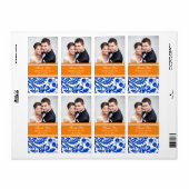 Blauw Sinaasappel Damask foto trouwlabels Etiket (Full Sheet)