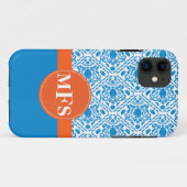 Blauw/Sinaasappel Damask Pattern Initialen iPhone  Case-Mate iPhone Case (Achterkant (horizontaal))