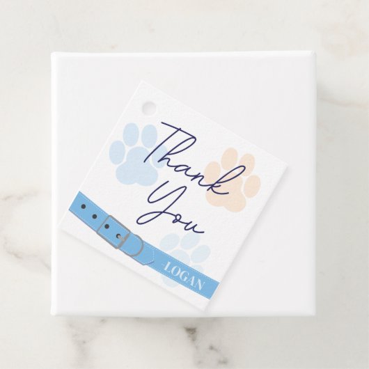 Blauw Sinaasappel Dog Paw Print Verjaardag Bedankt Bedankjes Labels (In situ)
