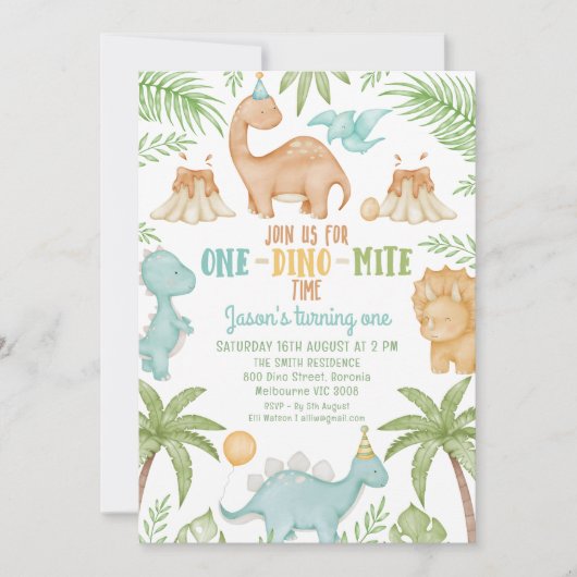 Blauw Sinaasappel Een Dino Mite Dinosaurus 1e Verj Kaart (Voorkant)