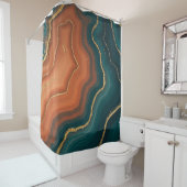 Blauw Sinaasappel en Goud Geode-Geïnspireerd Douchegordijn (In situ)