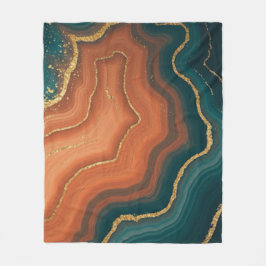 Blauw Sinaasappel en Goud Geode-Geïnspireerd Fleece Deken
