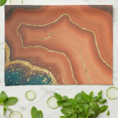 Blauw Sinaasappel en Goud Geode-Geïnspireerd Theedoek (Gevouwen)