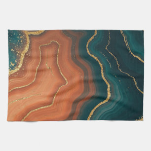 Blauw Sinaasappel en Goud Geode-Geïnspireerd Theedoek