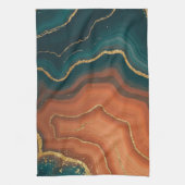 Blauw Sinaasappel en Goud Geode-Geïnspireerd Theedoek (Verticaal)