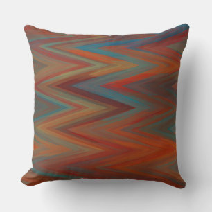 Blauw, sinaasappel en rood chevron Patroon Kussen