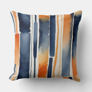 Blauw sinaasappel en wit abstracte strepen kussen