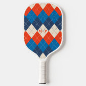 Blauw, Sinaasappel, en Wit Preppy, Sportieve Argyl Pickleball Paddle (Achterkant)