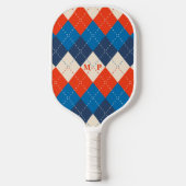 Blauw, Sinaasappel, en Wit Preppy, Sportieve Argyl Pickleball Paddle (Voorkant)