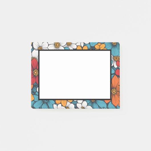 Blauw Sinaasappel en witte Pop Art Flowers Post-it® Notes (Voorkant)