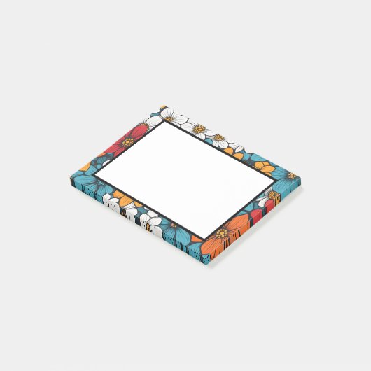 Blauw Sinaasappel en witte Pop Art Flowers Post-it® Notes (Schuin)