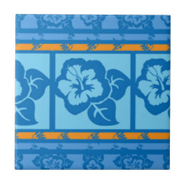 Blauw Sinaasappel Florah Tile Design Tegeltje