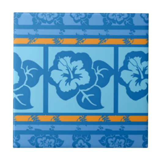 Blauw Sinaasappel Florah Tile Design Tegeltje (Voorkant)