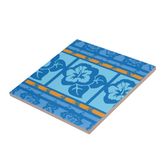 Blauw Sinaasappel Florah Tile Design Tegeltje (Zijkant)