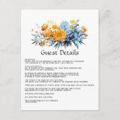 Blauw, Sinaasappel & geel Bloemen bruiloft Gast De Informatiekaartje (Voorkant)