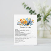 Blauw, Sinaasappel & geel Bloemen bruiloft Gast De Informatiekaartje (Staand voorkant)