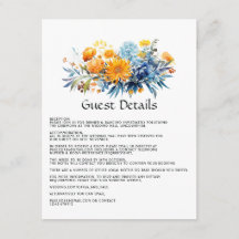 Blauw, Sinaasappel & geel Bloemen bruiloft Gast De