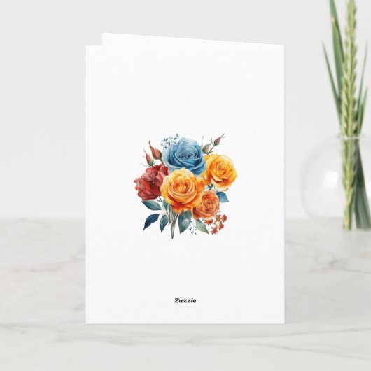 Blauw, Sinaasappel, Geel en Rood Bloemen Bruiloft  Bedankkaart (Achterkant)