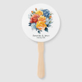 Blauw, Sinaasappel, Geel en Rood Bloemen Bruiloft Handwaaier (Voorkant)