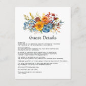 Blauw, Sinaasappel, Geel en Rood Bloemen Gast Deta Informatiekaartje (Voorkant)