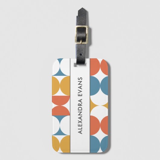 Blauw sinaasappel geel midden eeuw modern monogram bagagelabel (Voorkant (verticaal))