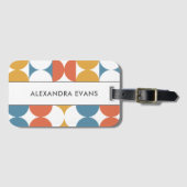 Blauw sinaasappel geel midden eeuw modern monogram bagagelabel (Voorkant (horizontaal))