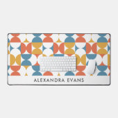 Blauw Sinaasappel geel Retro Print MONOGRAM Bureaumat (Keyboard & Muis)
