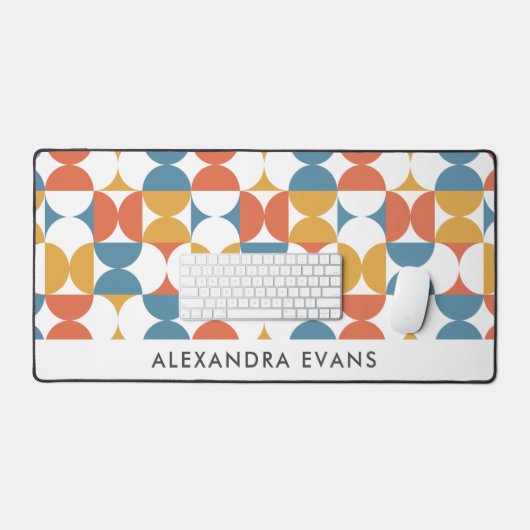 Blauw Sinaasappel geel Retro Print MONOGRAM Bureaumat (Keyboard & Muis)