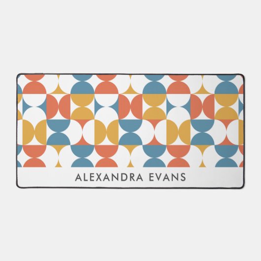 Blauw Sinaasappel geel Retro Print MONOGRAM Bureaumat (Voorkant)