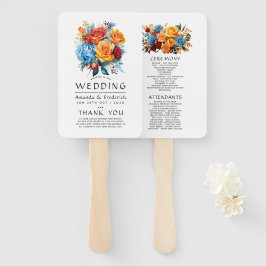 Blauw, Sinaasappel, Geel & Rood Bloemen Huwelijksp Handwaaier