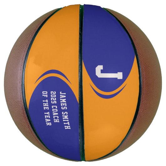 Blauw Sinaasappel gepersonaliseerde basketbal (Verticaal)
