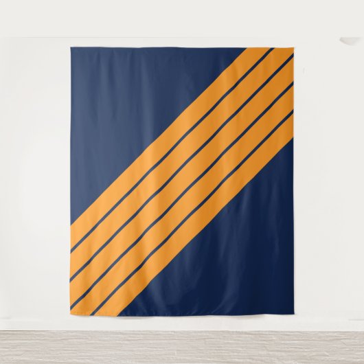 Blauw Sinaasappel Gestreepte jaren 70 jaren 80 Ret Wandkleed (Voorkant)