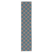 Blauw Sinaasappel Goud Madras Plaid Patroon Korte Tafelloper (Voorkant)