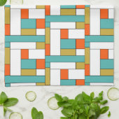 Blauw Sinaasappel Goud Retro Kleur Blok Patroon Theedoek (Gevouwen)