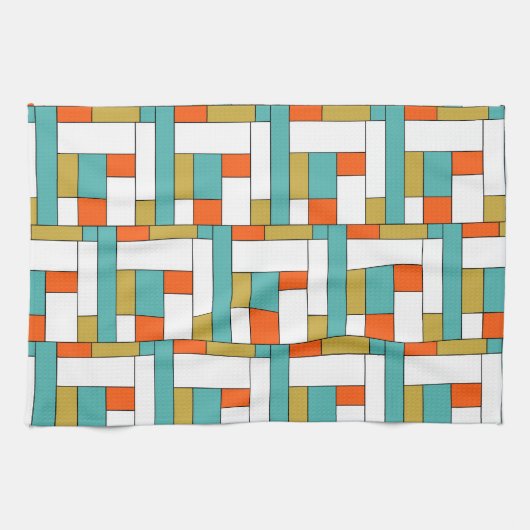 Blauw Sinaasappel Goud Retro Kleur Blok Patroon Theedoek (Horizontaal)