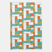 Blauw Sinaasappel Goud Retro Kleur Blok Patroon Theedoek (Verticaal)