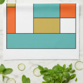 Blauw Sinaasappel Gouden Retro Kleurenblokken Theedoek (Gevouwen)