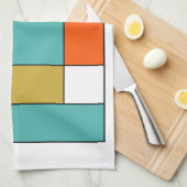 Blauw Sinaasappel Gouden Retro Kleurenblokken Theedoek (Quarter Fold)