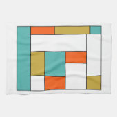 Blauw Sinaasappel Gouden Retro Kleurenblokken Theedoek (Horizontaal)