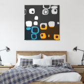 Blauw, Sinaasappel, Grijs Retro Abstract Kunstcanv Canvas Afdruk (Insitu (Slaapkamer))