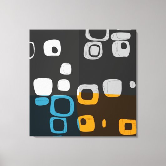 Blauw, Sinaasappel, Grijs Retro Abstract Kunstcanv Canvas Afdruk (Voorkant)