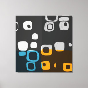 Blauw, Sinaasappel, Grijs Retro Abstract Kunstcanv Canvas Afdruk