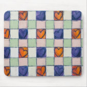 Blauw sinaasappel groen hart gingham Muismat (Voorkant)