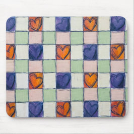 Blauw sinaasappel groen hart gingham Muismat