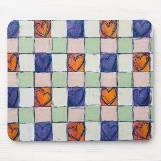 Blauw sinaasappel groen hart gingham Muismat (Voorkant)